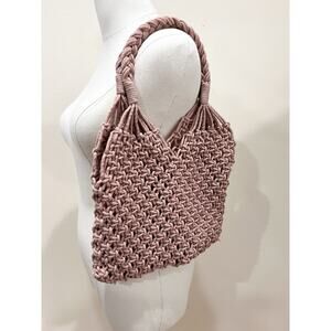 Womens Boho Braided Mini Shoulder Bag Mauve Blush Pink Valentines Beach Macramé